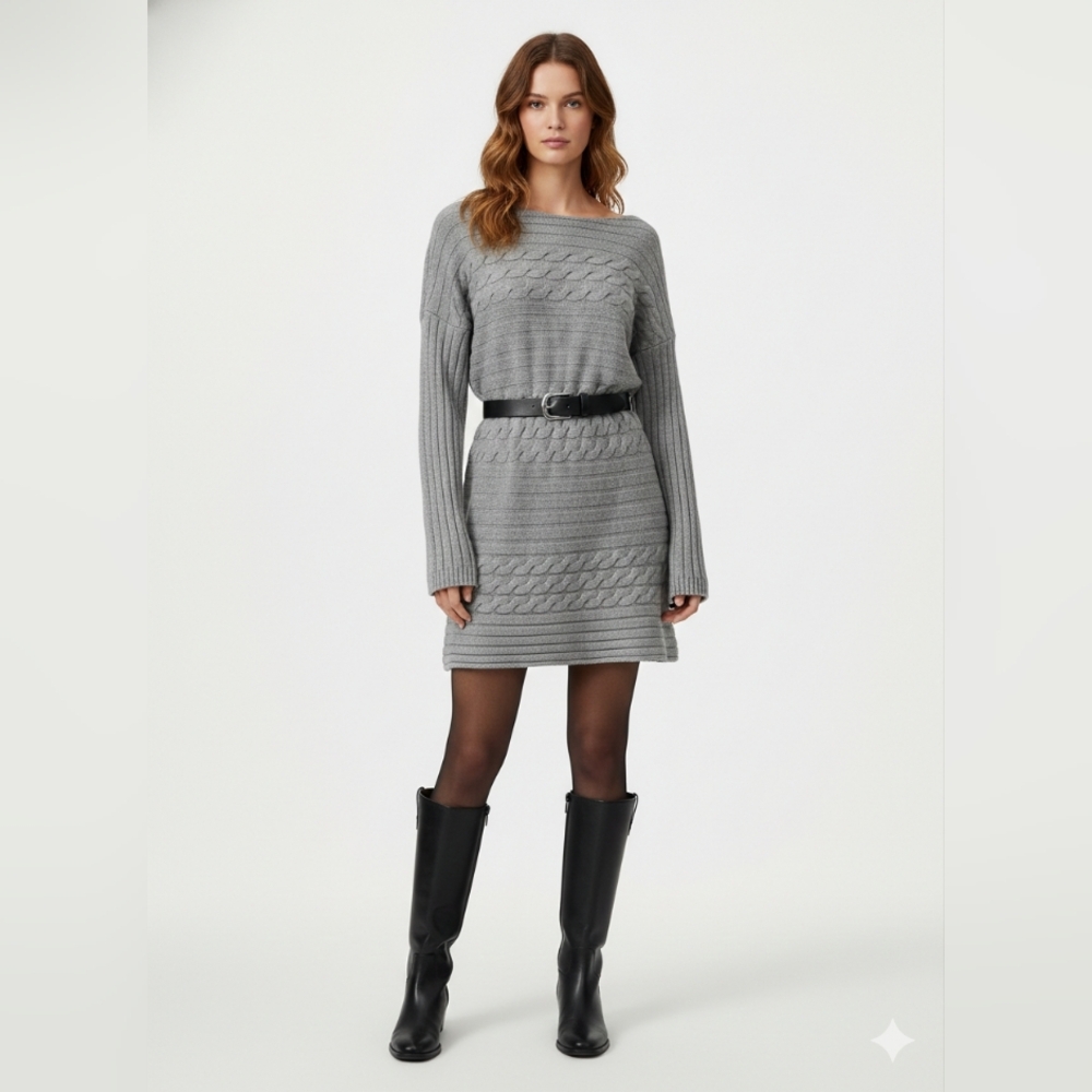 ALPHA Massimo Rebecchi Cashmere-Wool Cable Knit Sweater Dress